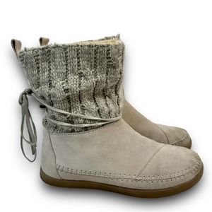 TOMS Nepal Womens Suede Boots Cable Knit Shaft Faux Shearling Lining Gray Size 7